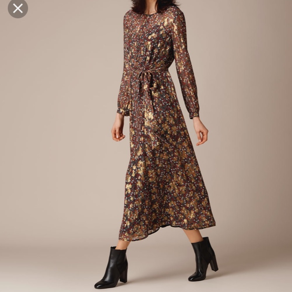 LK Bennett gold silk floral dress